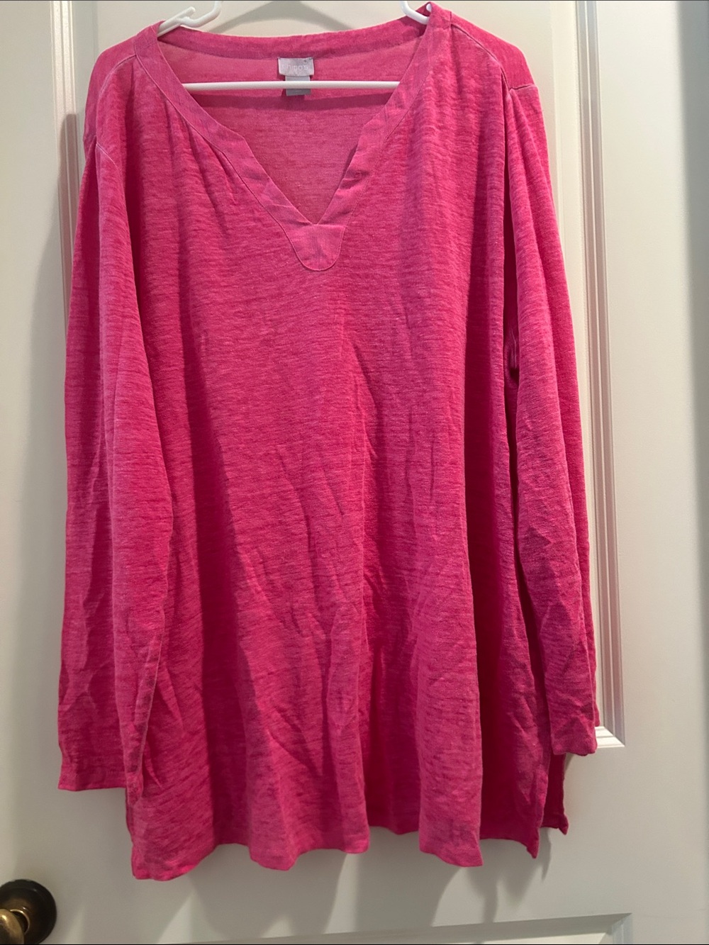 Chico's 100% Linen Pink V-Neck Tunic Sheer Top Long Sleeves size XL (3)